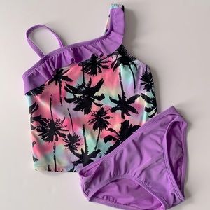 XHILARATION GIRLS PALM TREE PURPLE TANKINI